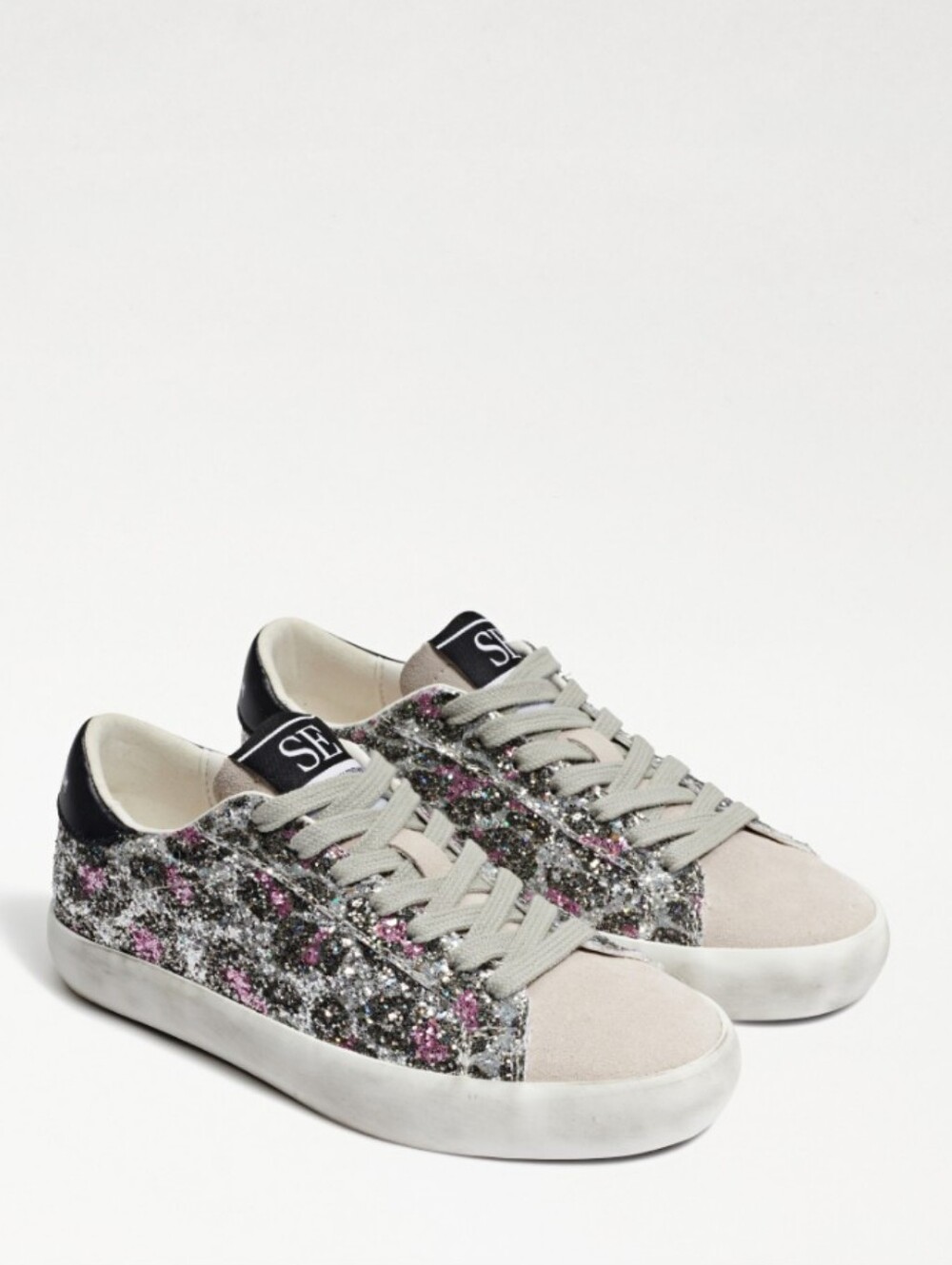 Sam Edelman Girls Aubrie Glitter Animal Print Lace Up Sneakers